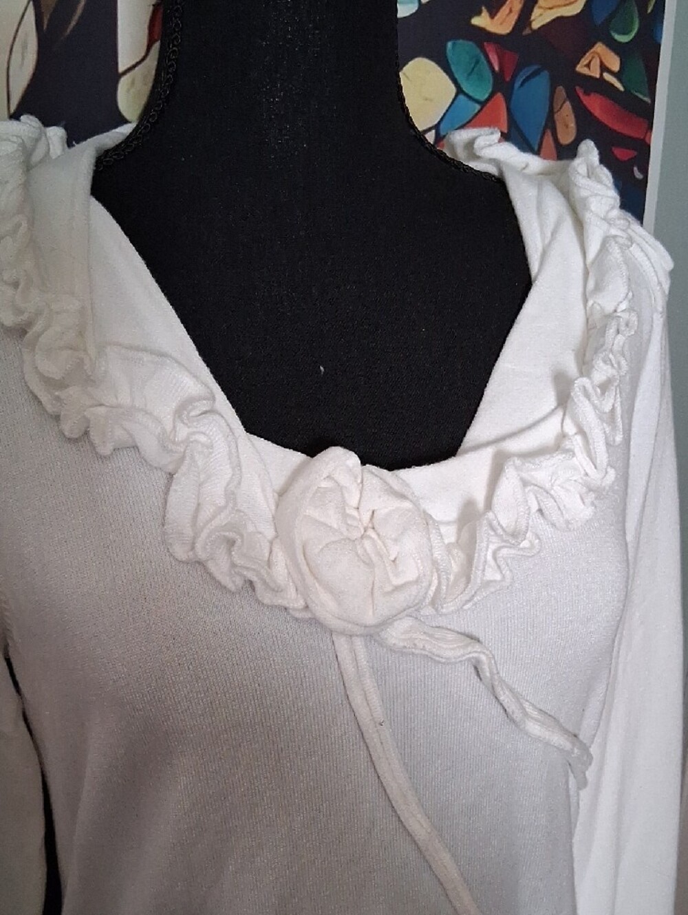 Tribal White Long Sleeve Ruffle-Trim Top - Picture 4 of 11